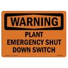 Signmission Safety Sign, OSHA WARNING, 3.5" Height, Plant Emergency Shut Down Switch, Landscape, 10PK OS-WS-D-35-L-12320-10PK